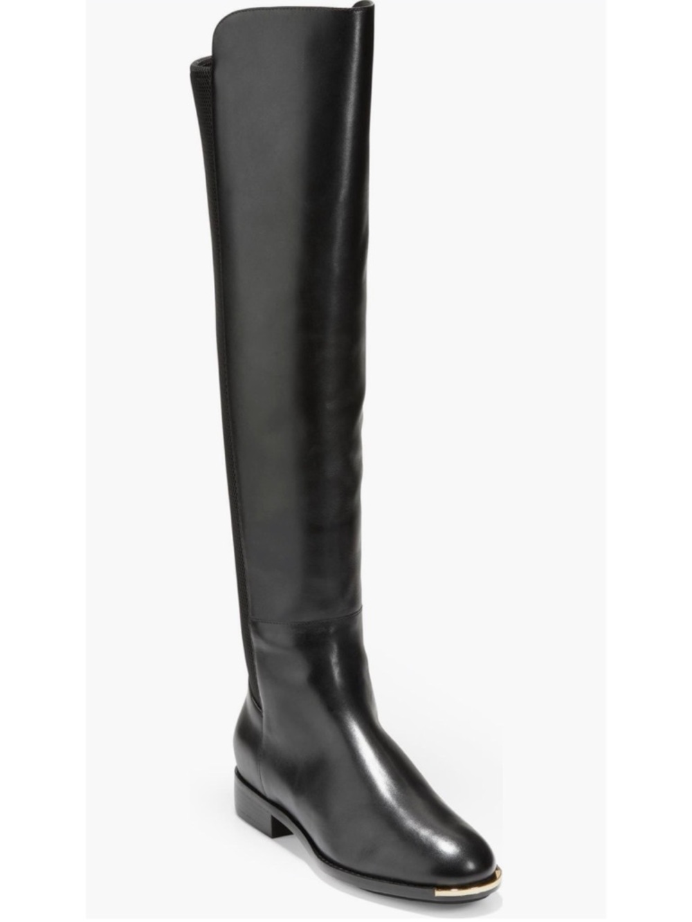 Cole Haan Black Over-the-Knee Leather Riding Boot with Toe Accent